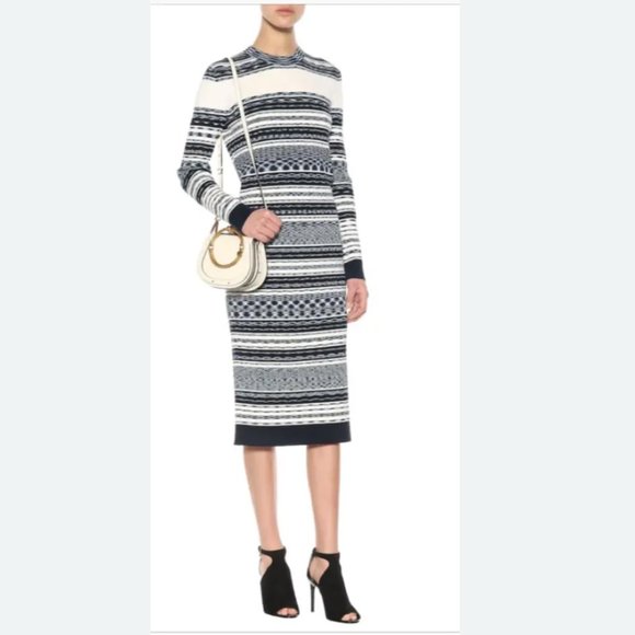 Tory Burch Julie Ribbed Knit Sweater Midi Long Sleeve Striped Dress - Picture 3 of 12